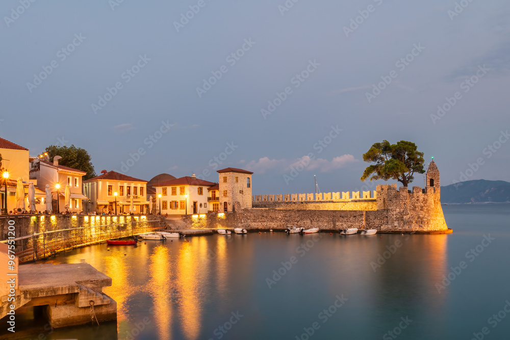 Nafpaktos evening view in Greece. A famous touristic destination.