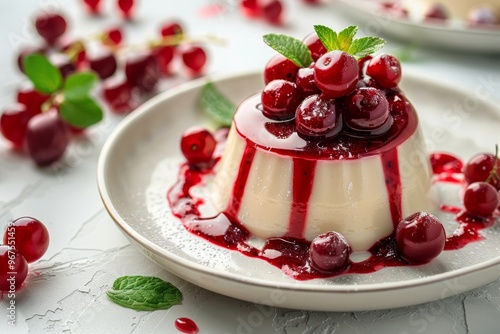 Panna cotta with berry compote photo