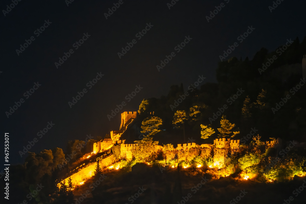 Castle of Nafpaktos in Greece at night.