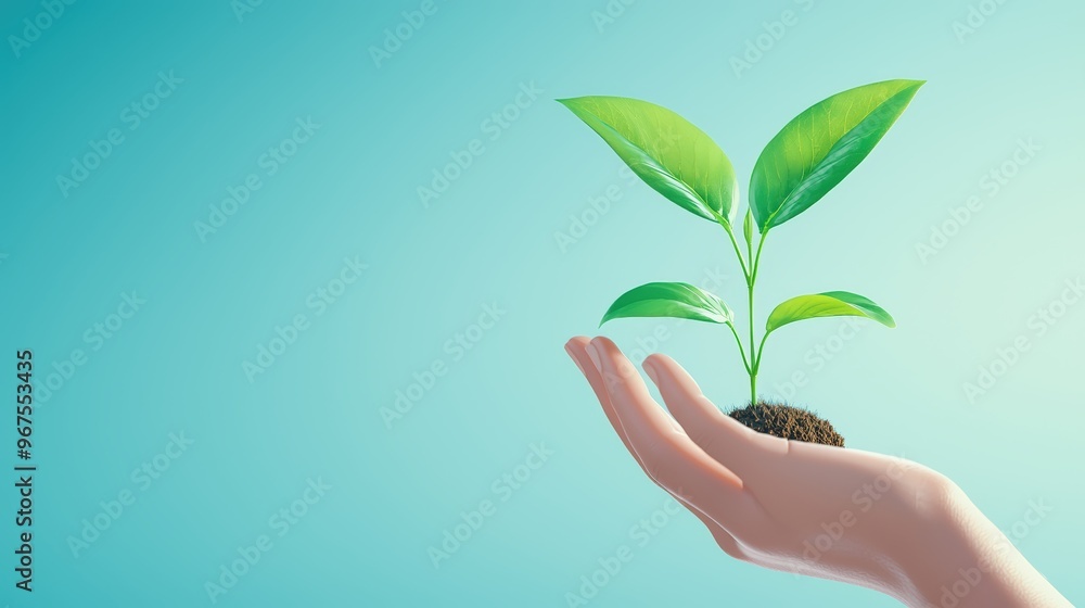 An elegant hand holds a small green plant, symbolizing growth, renewal, and environmental consciousness against a soft background. An elegant hand holds a small green plant, symbolizing growth, renewal, and environmental consciousness against a soft background.