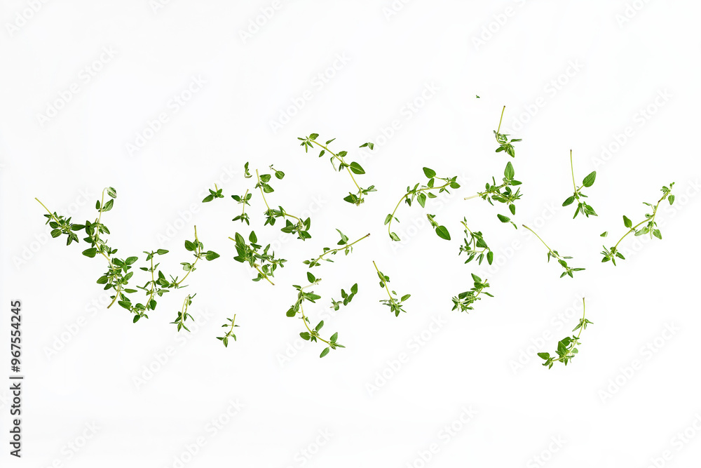 Naklejka premium Fresh thyme sprigs arranged on white background