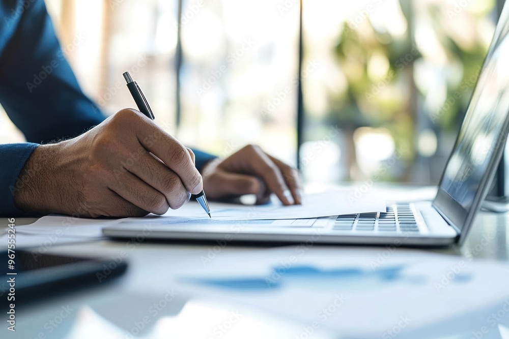 Businessman Working on Documents at a Desk Businessman Working on Documents at a Desk