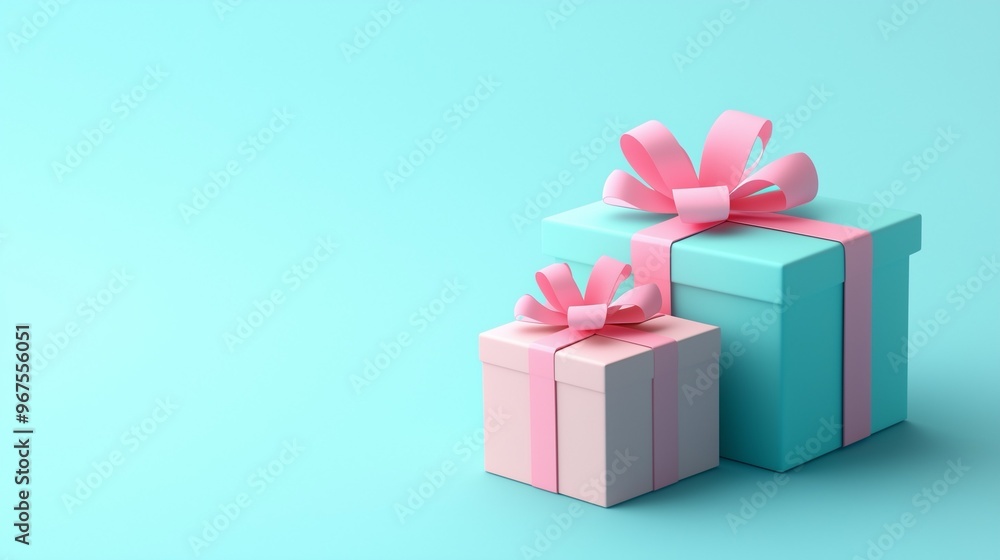 Two Pastel Gift Boxes with Pink Ribbons Two Pastel Gift Boxes with Pink Ribbons