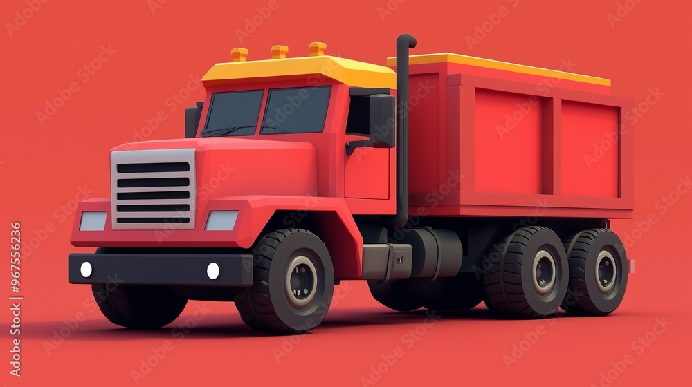 Red Cartoon Dump Truck on Red Background Red Cartoon Dump Truck on Red Background