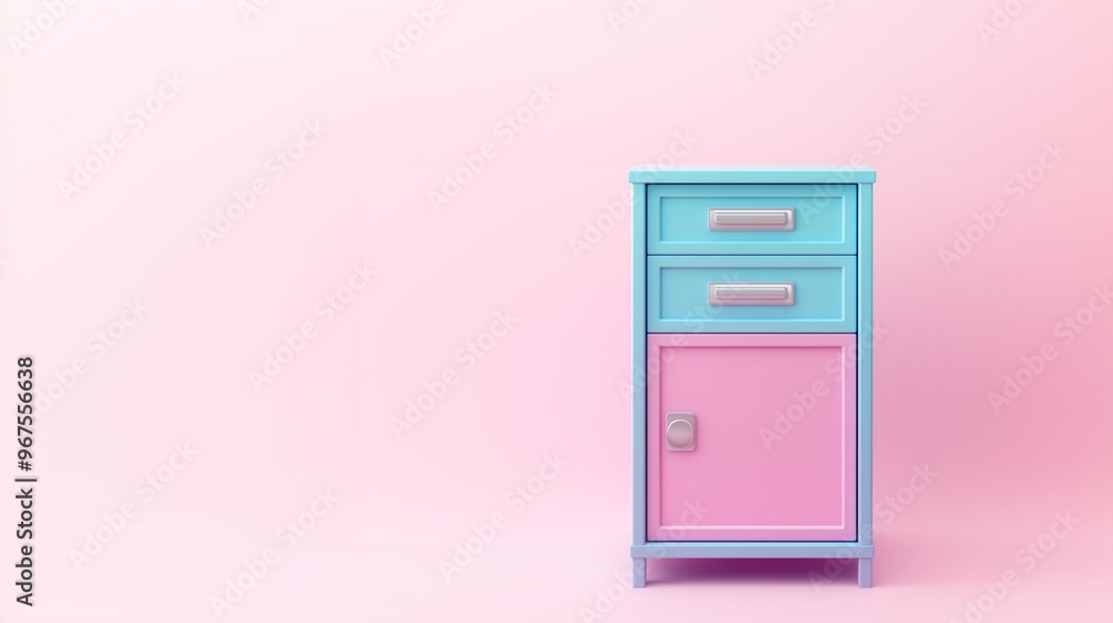 Pastel Cabinet with Drawers on Pink Background Pastel Cabinet with Drawers on Pink Background