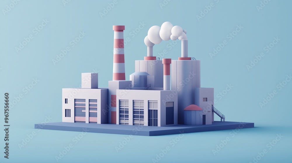 Minimalist Factory Building on Blue Background Minimalist Factory Building on Blue Background