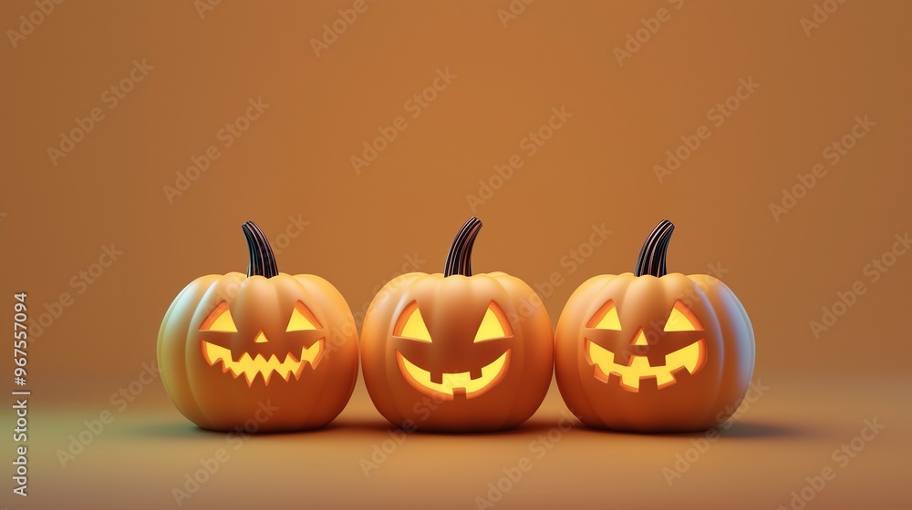 Three Jack-O'-Lanterns on Orange Background Three Jack-O'-Lanterns on Orange Background