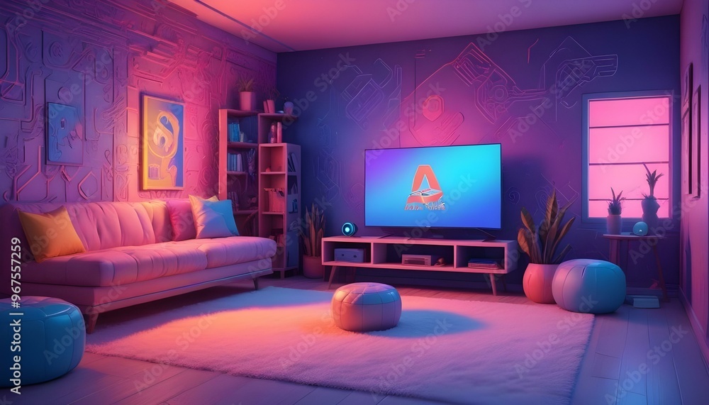 Photo interior modern design room 3d illustration; Photo interior modern design room 3d illustration;