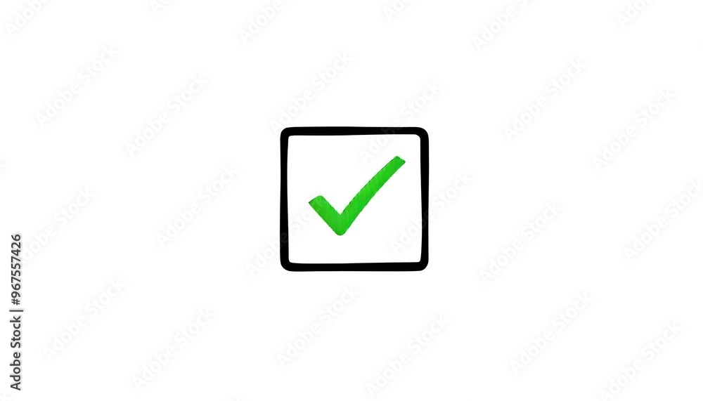 Green tick checkmark in a checkbox on a plain white background Green tick checkmark in a checkbox on a plain white background