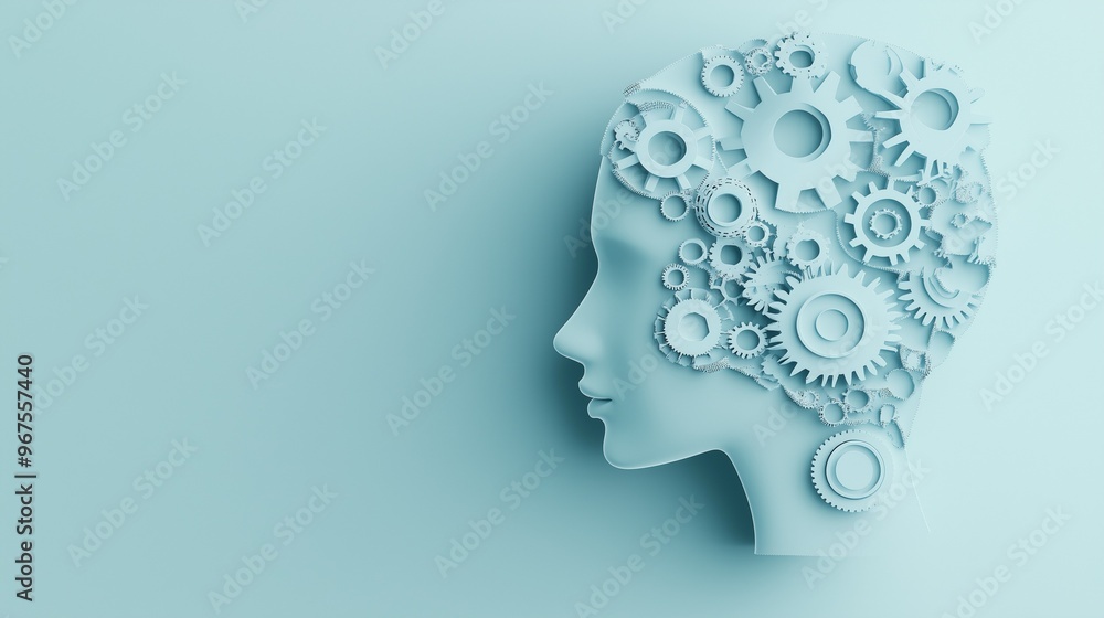 Human Head Profile with Gears Concept Human Head Profile with Gears Concept