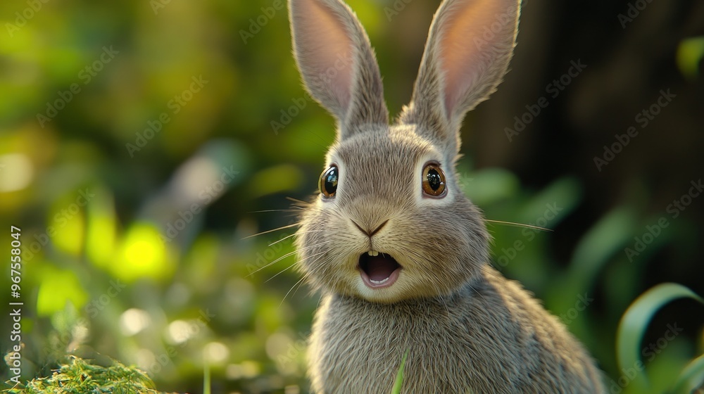Fototapeta premium Close-Up Portrait of a Surprised Rabbit in Nature