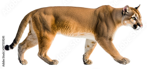 A mountain lion walking gracefully through its natural habitat isolated on transparent background