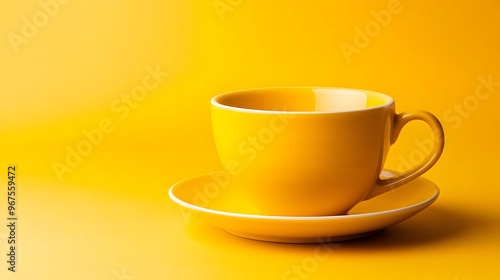 Cozy Yellow Ceramic Cup and Saucer on Minimalist Workspace