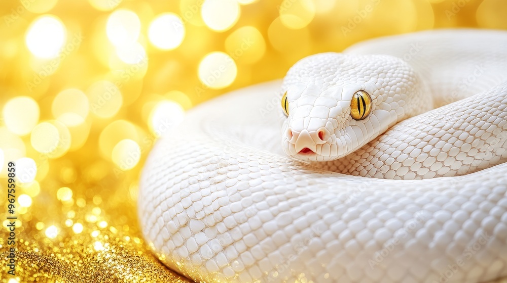 Fototapeta premium Happy Chinese New Year.,White Snake Celebrating the Year of Snake , Serene and Symbol of Fortune.