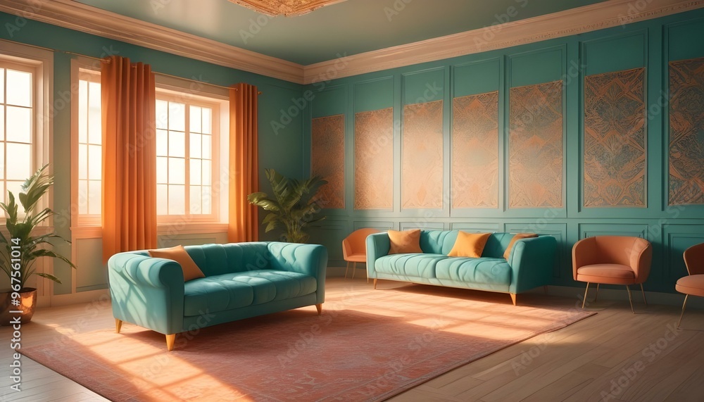 Photo interior modern design room 3d illustration; Photo interior modern design room 3d illustration;