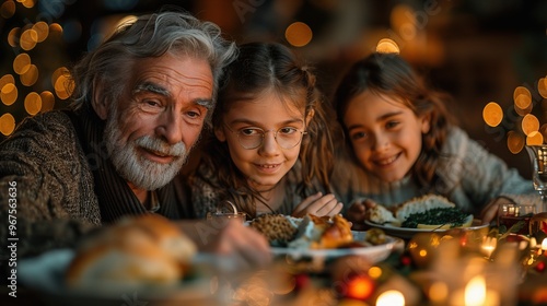 A happy family decorating their home with Christmas lights and ornaments