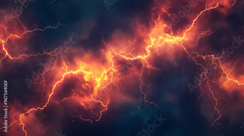 Expansive network of fiery lightning bolts against a tempestuous sky, concept of nature's electricity, power, and the awe of thunderstorms. Lightning Storm. Illustration