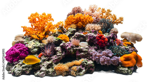 Fototapeta Naklejka Na Ścianę i Meble -  Colorful coral reef with diverse marine life thriving under water isolated on transparent background
