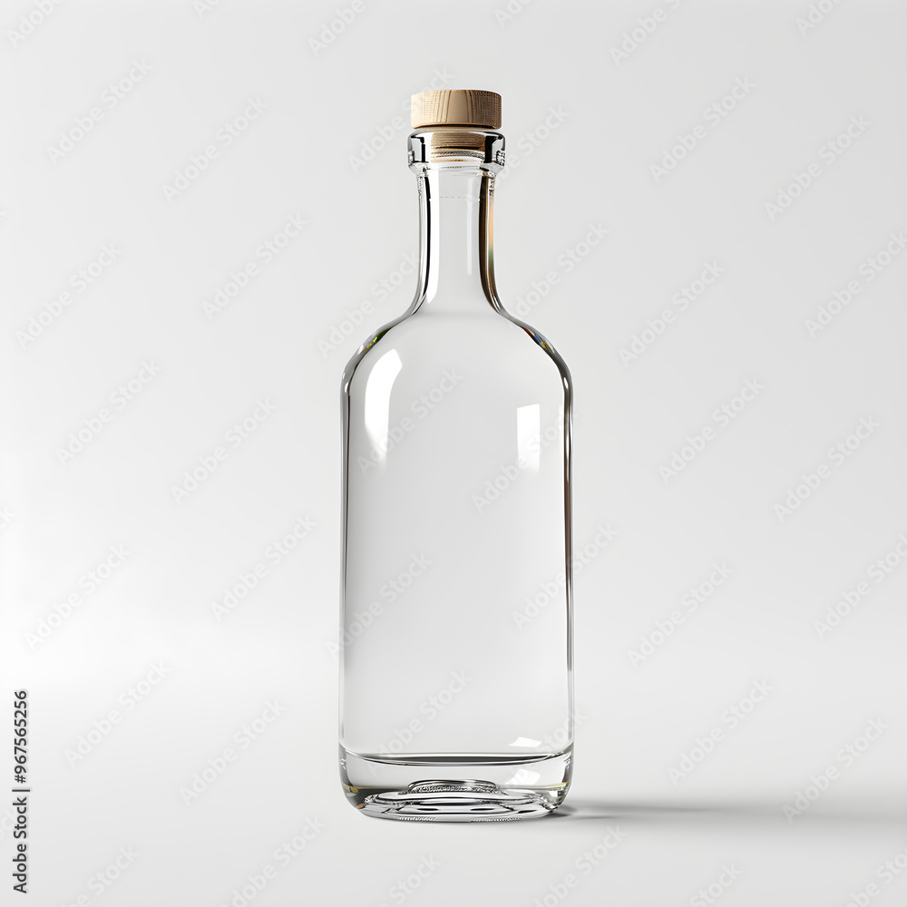 White glass bottle for cognac or whiskey on a white background. Mock up for advertising, branding, product presentation with space for text White glass bottle for cognac or whiskey on a white background. Mock up for advertising, branding, product presentation with space for text