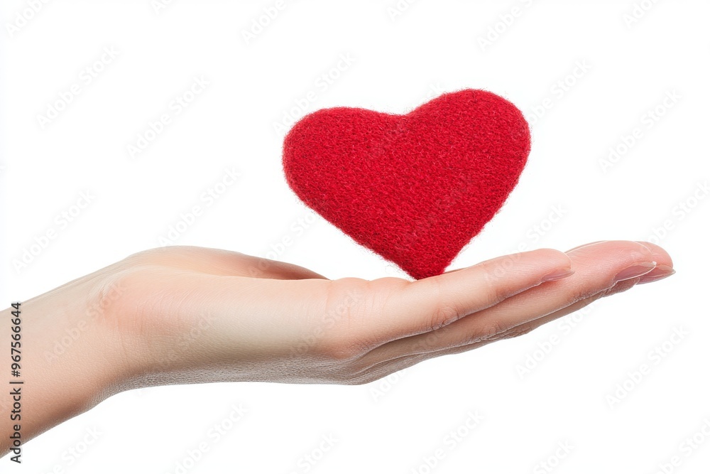 Closeup of woman holding red heart on white background Closeup of woman holding red heart on white background