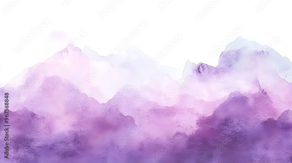 Obraz premium Ethereal Landscape of Misty Purple Mountains in Watercolor Wash