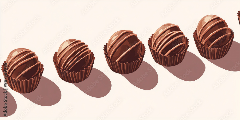Filled truffles in a diagonal line from the top right to the center, food illustration Filled truffles in a diagonal line from the top right to the center, food illustration