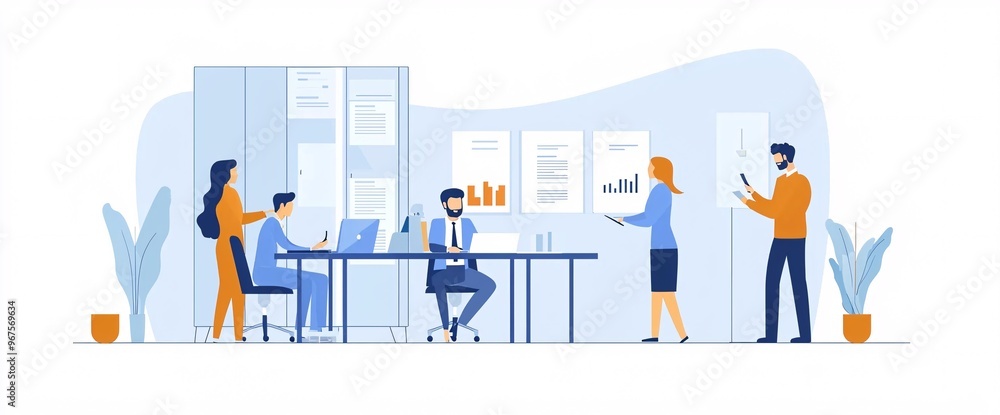 Business teamwork and cooperation in illustration style. Business and communication success concept Business teamwork and cooperation in illustration style. Business and communication success concept