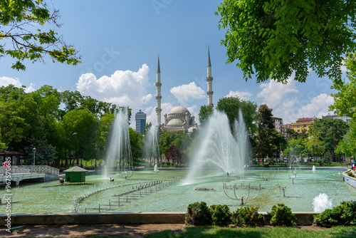 Wallpaper Mural A park in Turkiye with a beautiful mosque and fountain Torontodigital.ca