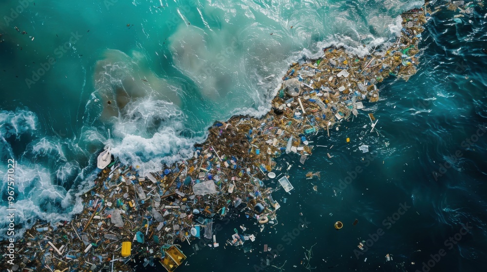 Aerial view of the Indian Ocean polluted by plastic trash Aerial view of the Indian Ocean polluted by plastic trash