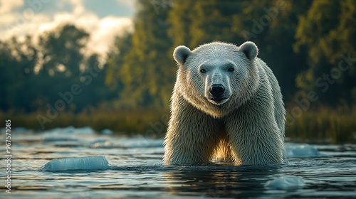 Climate crisis, polar bear stranded on a shrinking ice floe. photo