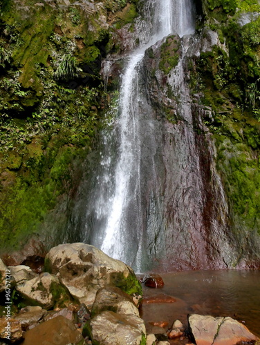 chute du galion, impressive waterfall and small pool in guadeloupe, french west indies. Natural caribbean cascade close to soufriere volcano photo