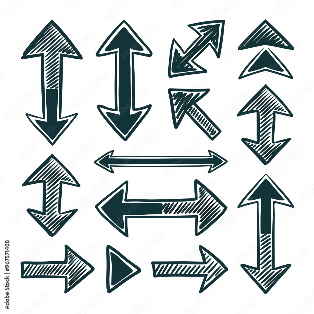 A collection of hand-drawn arrows pointing in various directions, with intricate shading, on a white background. A collection of hand-drawn arrows pointing in various directions, with intricate shading, on a white background.