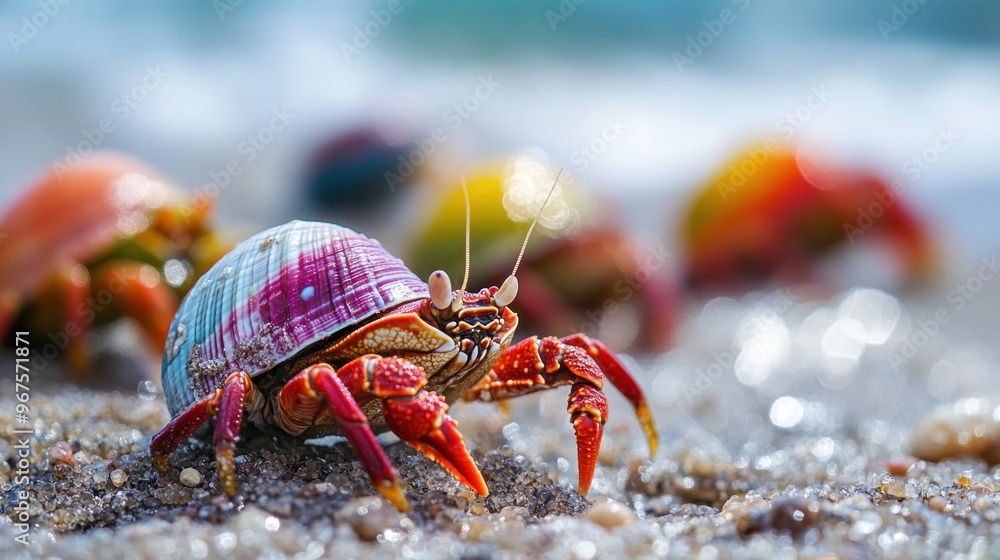 Colorful Hermit Crab on a Sandy Beach Colorful Hermit Crab on a Sandy Beach