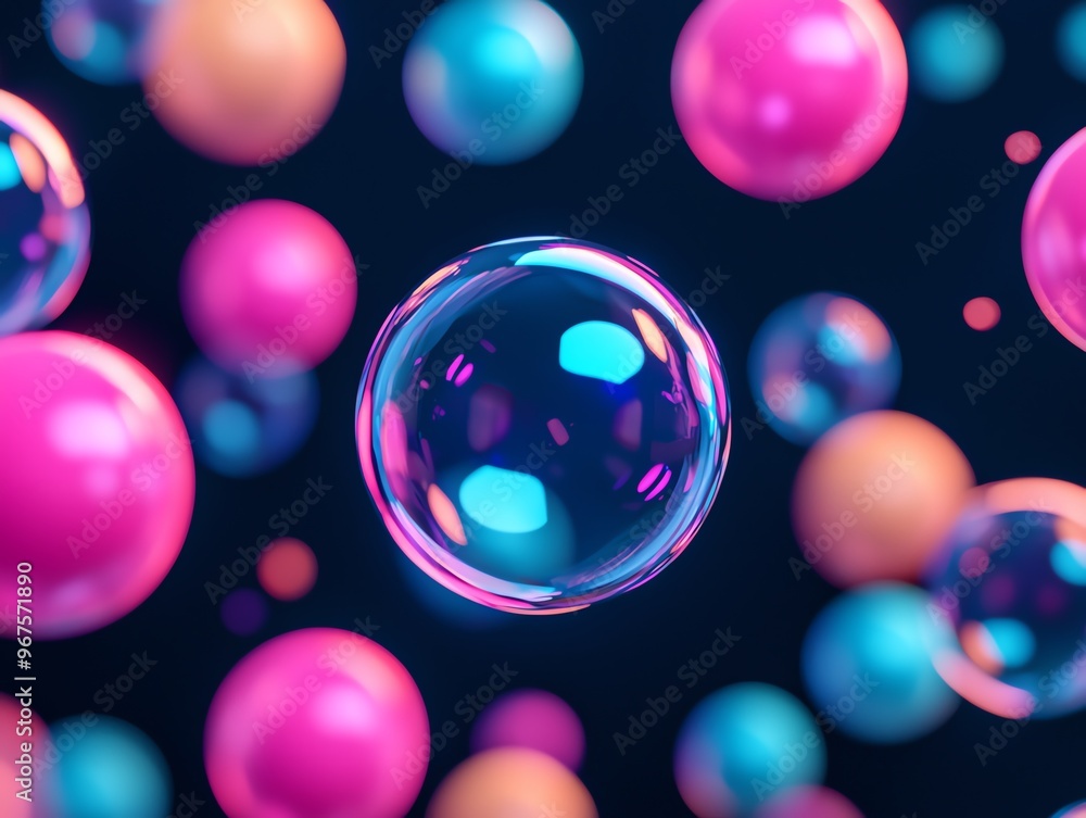 Glowing rainbow-colored bubbles floating in a dark space, playful glowtime, joyful and whimsical Glowing rainbow-colored bubbles floating in a dark space, playful glowtime, joyful and whimsical