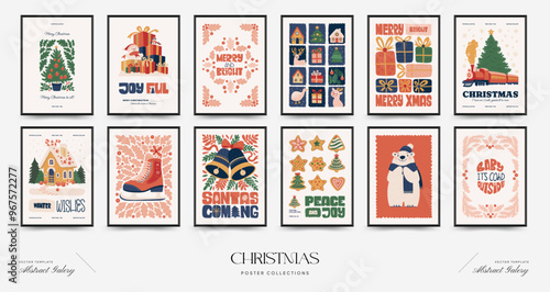 Merry Christmas and Happy New Year vertical flyer or poster template. Modern trendy minimal style. Hand drawn design for wallpaper, wall decor, print, postcard, cover, template, banner.