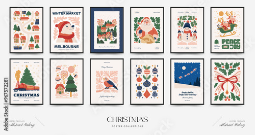 Merry Christmas and Happy New Year vertical flyer or poster template. Modern trendy minimal style. Hand drawn design for wallpaper, wall decor, print, postcard, cover, template, banner.