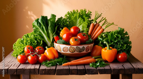 fresh vegetables on a wooden background