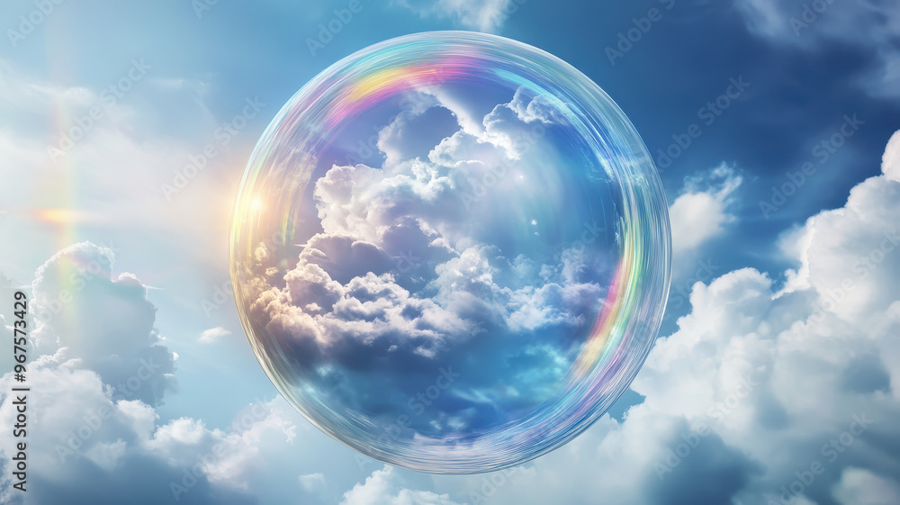 A mesmerizing eco orb swirls with clouds and rainbows, creating stunning visual in sky. This captivating scene evokes sense of wonder and tranquility A mesmerizing eco orb swirls with clouds and rainbows, creating stunning visual in sky. This captivating scene evokes sense of wonder and tranquility