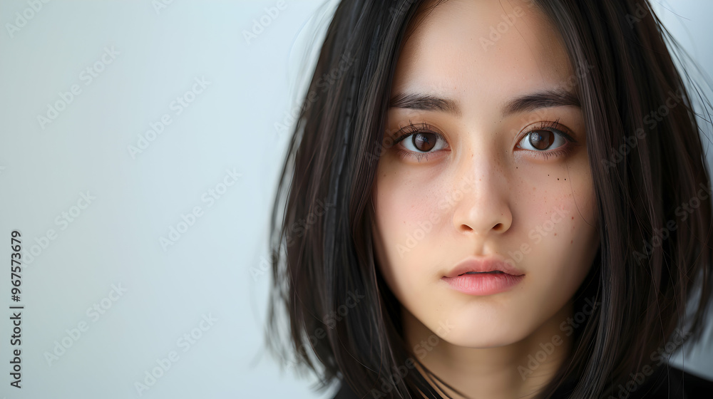 Serious Asian Young Woman Holding Brush Holding Serious Asian Young Woman Holding Brush Holding