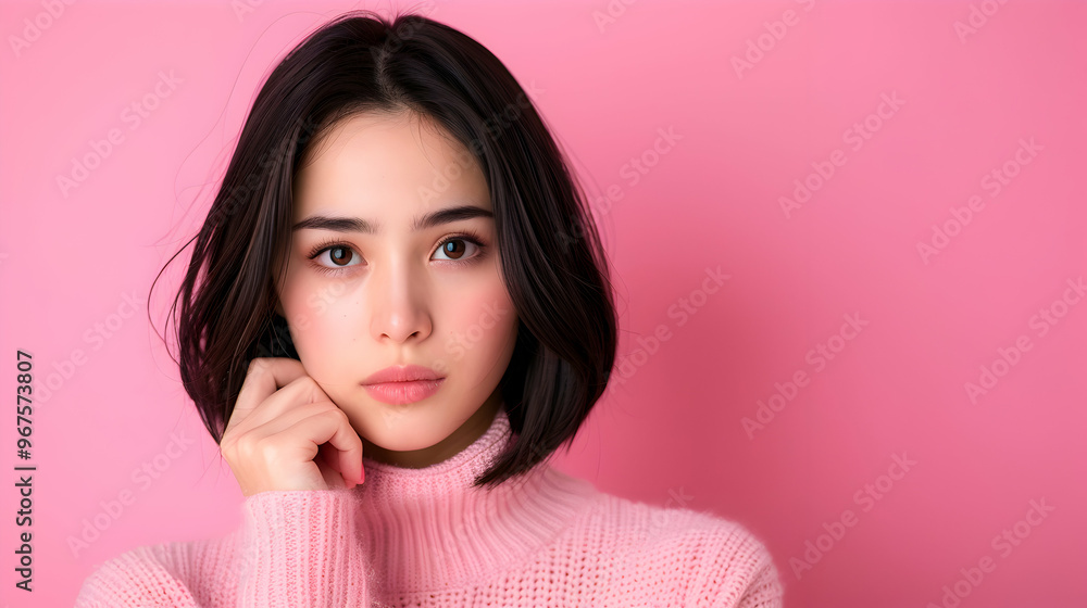 Serious Asian Young Woman Holding Brush Holding Serious Asian Young Woman Holding Brush Holding