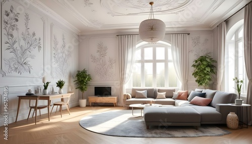 Photo interior modern design room 3d illustration;