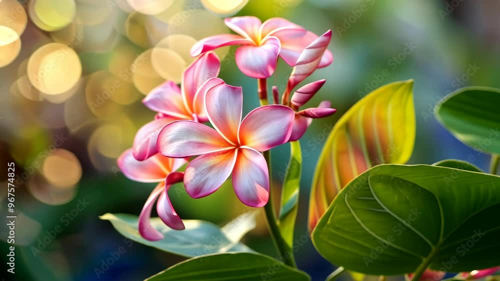 Beautiful pink flowers bloom with soft golden background during sunny afternoon in lush garden Beautiful pink flowers bloom with soft golden background during sunny afternoon in lush garden