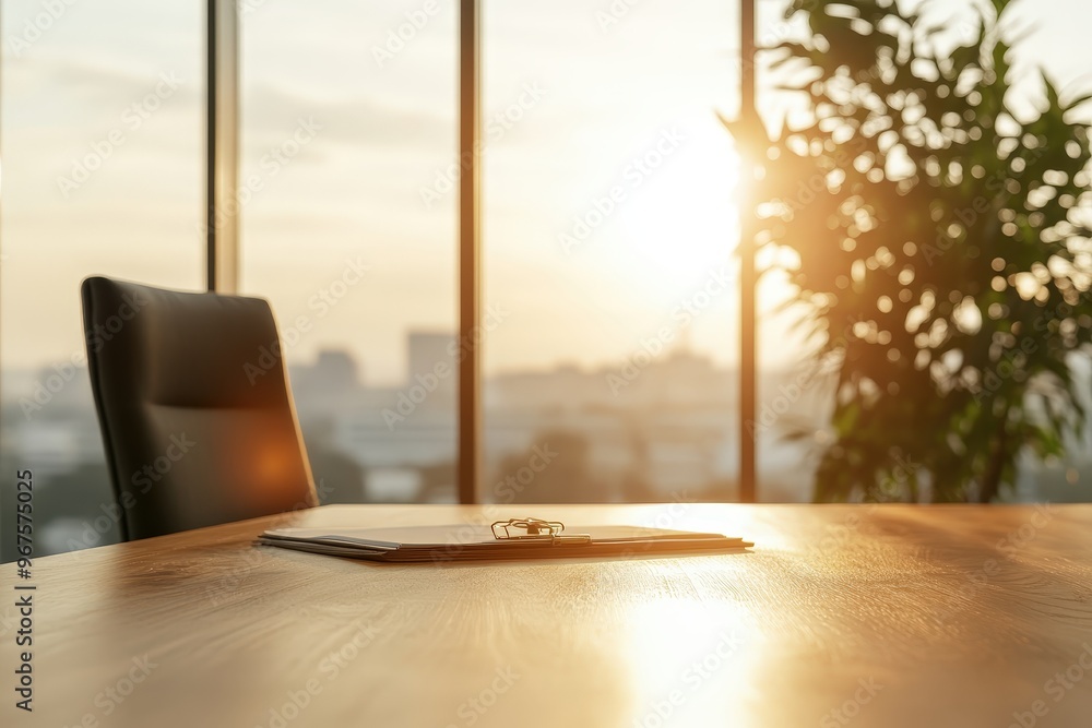 A Warm Sunset Illuminates an Elegant Office Meeting Space Ready for International Negotiations A Warm Sunset Illuminates an Elegant Office Meeting Space Ready for International Negotiations
