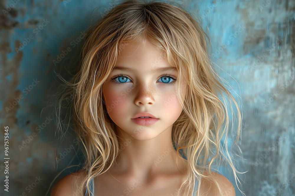 Charming Childlike Portrait of Confident Caucasian Model with Bright Eyes. Non-existent person. Charming Childlike Portrait of Confident Caucasian Model with Bright Eyes. Non-existent person.