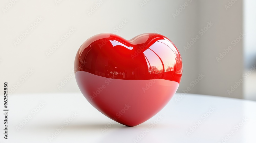 Shiny red heart on white surface Shiny red heart on white surface