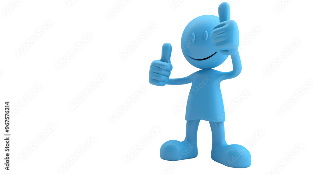 3D Blue Cartoon Human Showing Thumb Up Character Png. 3D Blue Cartoon Human Showing Thumb Up Character Png.