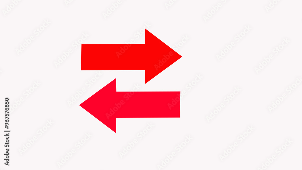 Sweep left and right animation silhouette arrow road sing on the white background.pointer arrow red color. Sweep left and right animation silhouette arrow road sing on the white background.pointer arrow red color.