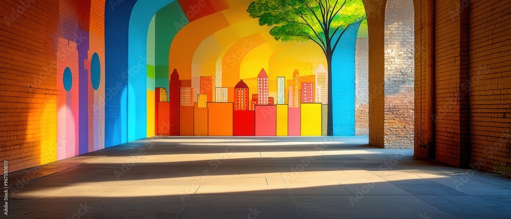 Vibrant Archway Scene with Rainbow Hues and Dramatic Light Effect Vibrant Archway Scene with Rainbow Hues and Dramatic Light Effect