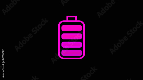 Battery charging accumulator electric pink color icon animated and a black background.