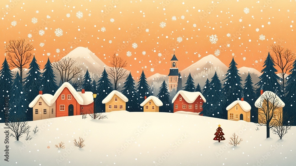 Fototapeta premium childish christmas illustration, minimalistic